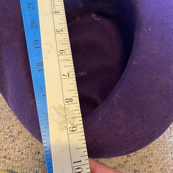 Vintage 70s Women Hat 100% Wool Purple Rose Black Lace Royal Core Gothic Grunge - Picture 3 of 11